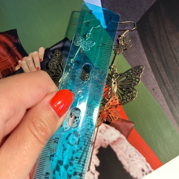 Gold Long Butterflies Earrings - Picture 4 of 4